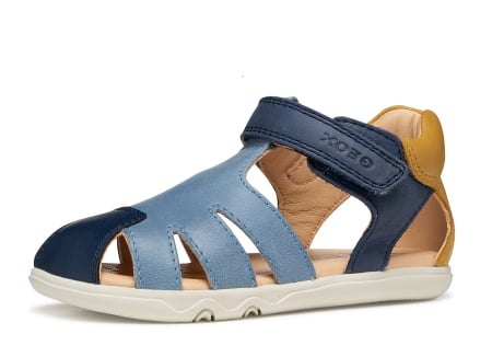 Sandale barefoot Geox primii pași piele naturală B656PC 000CL C0916 albastru cu bleu pentru baieti