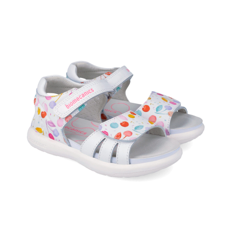 Sandale piele naturala pentru pentru fete 262205-A050 deschise, albe cu cirese