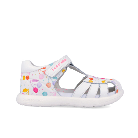 Sandale piele naturala pentru pentru fete 262202-A050, inchise, albe cu cirese [4]