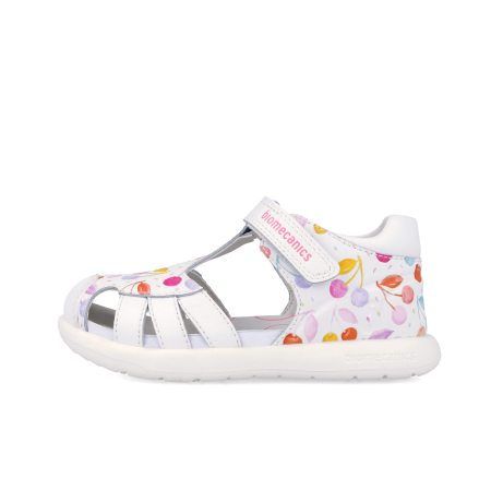 Sandale piele naturala pentru pentru fete 262202-A050, inchise, albe cu cirese [3]