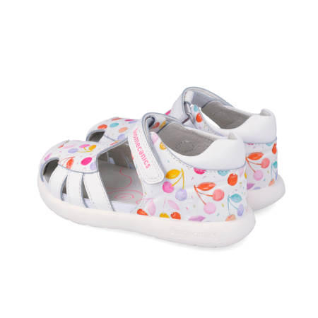 Sandale piele naturala pentru pentru fete 262202-A050, inchise, albe cu cirese [1]