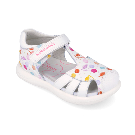 Sandale piele naturala pentru pentru fete 262202-A050, inchise, albe cu cirese [2]