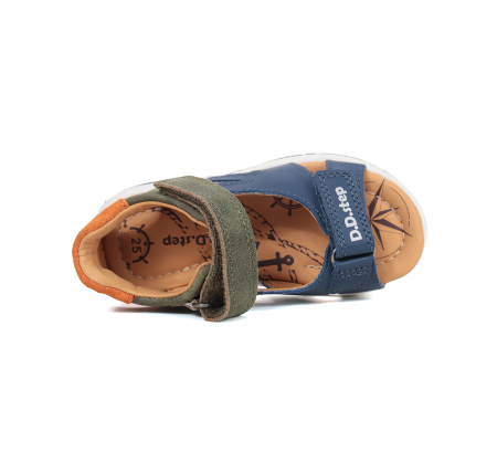 Sandale din piele naturala, flexibile pentru primii pasi G103-61935A in culoarea albastru cu verde pentru baieti [4]