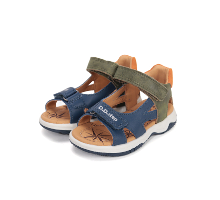 Branduri - Sandale din piele naturala, flexibile pentru primii pasi G103-61935A in culoarea albastru cu verde pentru baieti