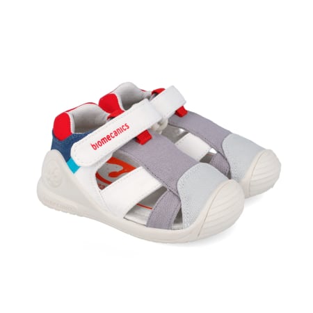 Sandale primii pasi - Sandale Textile Biomecanics 262186-B156  pentru baietii de culoare alb cu rosu
