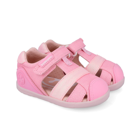 Încălțăminte copii - Sandale barefoot textile, inchise, bej, foarte flexibile 262194-A032 pentru fete Biomecanics