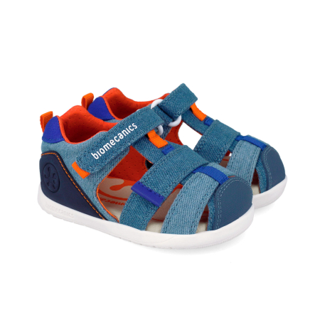 Încălțăminte copii - Sandale barefoot textile, inchise, albastre, foarte flexibile 262199-A371 pentru baieti Biomecanics