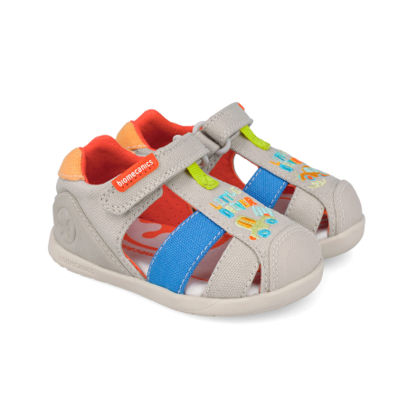 Încălțăminte copii - Sandale barefoot textile, inchise, bej, foarte flexibile 262198-B103 pentru baieti Biomecanics