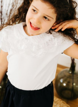 Tricou Alb cu Guler Brodat, TinTin Shop [1]