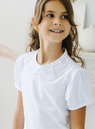 Tricou Alb Guler Dantelat si Maneca Bufanta [1]