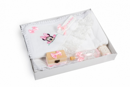 Colectii botez - Trusou botez TinTin Shop, cu Baby Minnie și fașă brodata
