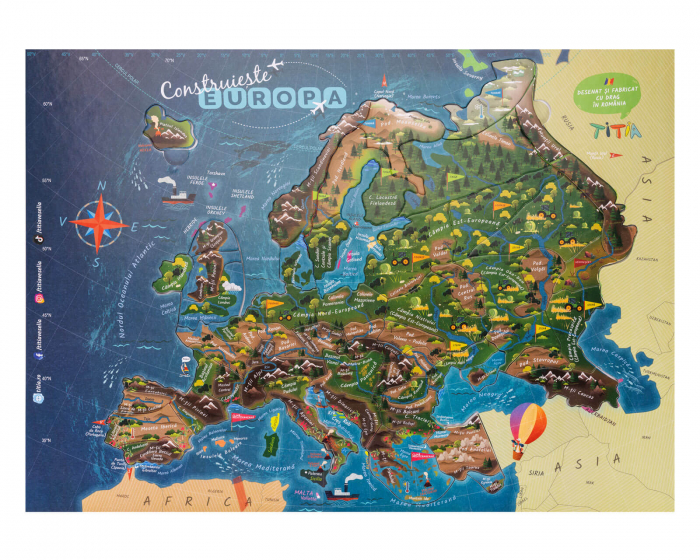 Construiește Europa - Puzzle Educativ în format mare - Țări, Relief, Steaguri și Obiective Turistice [2]