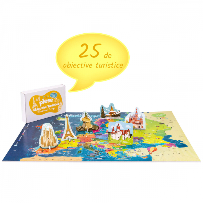 Construiește Europa - Puzzle Educativ în format mare - Țări, Relief, Steaguri și Obiective Turistice [4]