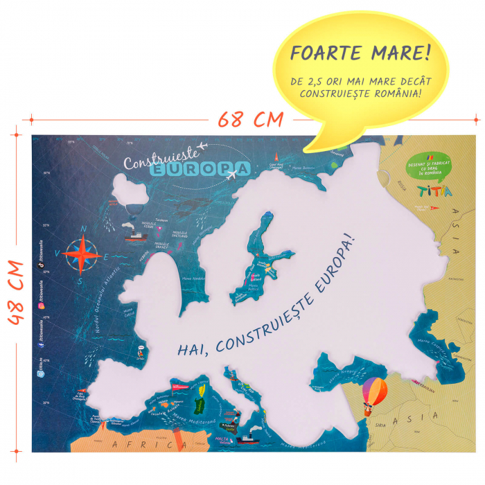 Construiește Europa - Puzzle Educativ în format mare - Țări, Relief, Steaguri și Obiective Turistice [3]