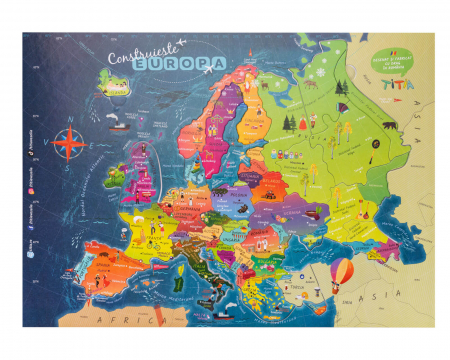 Construiește Europa - Puzzle Educativ în format mare - Țări, Relief, Steaguri și Obiective Turistice [0]