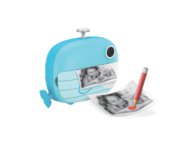 Cameră foto instant pentru copii KIDDOBOO FotoFun 2 Whale Blue, imprimare termică, 2MP, card 32GB, 4+ ani [2]