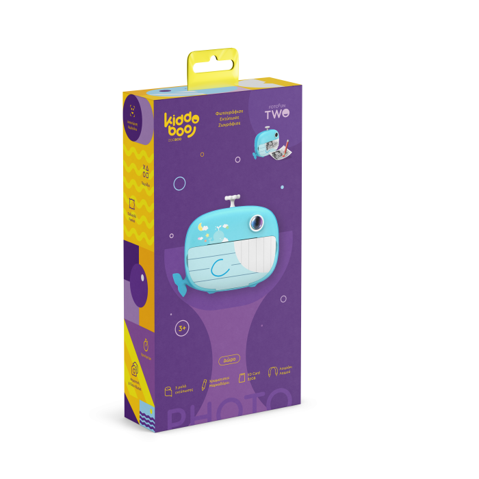 Cameră foto instant pentru copii KIDDOBOO FotoFun 2 Whale Blue, imprimare termică, 2MP, card 32GB, 4+ ani [4]