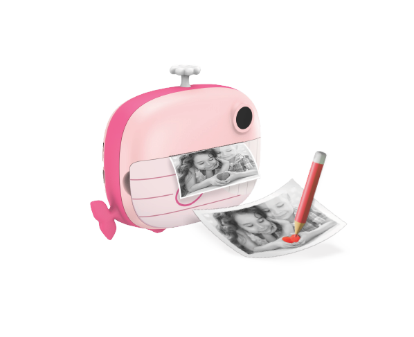 Cameră foto instant pentru copii KIDDOBOO FotoFun 2 Whale Pink, imprimare termică, 2MP, card 32GB, 4+ ani [3]