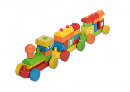 Trenulet din lemn colorat in curcubeu [1]