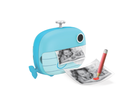 Cameră foto instant pentru copii KIDDOBOO FotoFun 2 Whale Blue, imprimare termică, 2MP, card 32GB, 4+ ani [1]