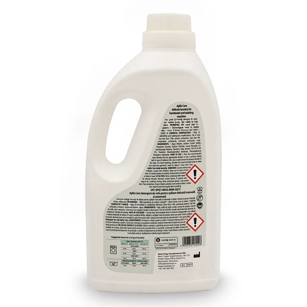 Detergent de rufe lichid ECO, pentru bebelusi, Natural, Sensitive, Fără parfum, 40 spălări, 2L, Apfia Care [2]