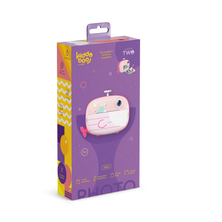 Cameră foto instant pentru copii KIDDOBOO FotoFun 2 Whale Pink, imprimare termică, 2MP, card 32GB, 4+ ani [3]