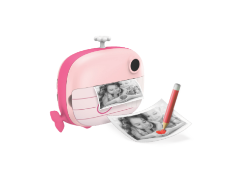 Cameră foto instant pentru copii KIDDOBOO FotoFun 2 Whale Pink, imprimare termică, 2MP, card 32GB, 4+ ani [2]