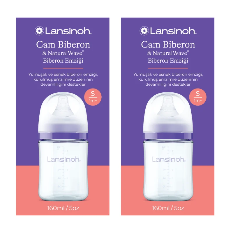 Suzete si Biberoane - Kit: biberon din sticla 160 ml x 2buc, Lansinoh