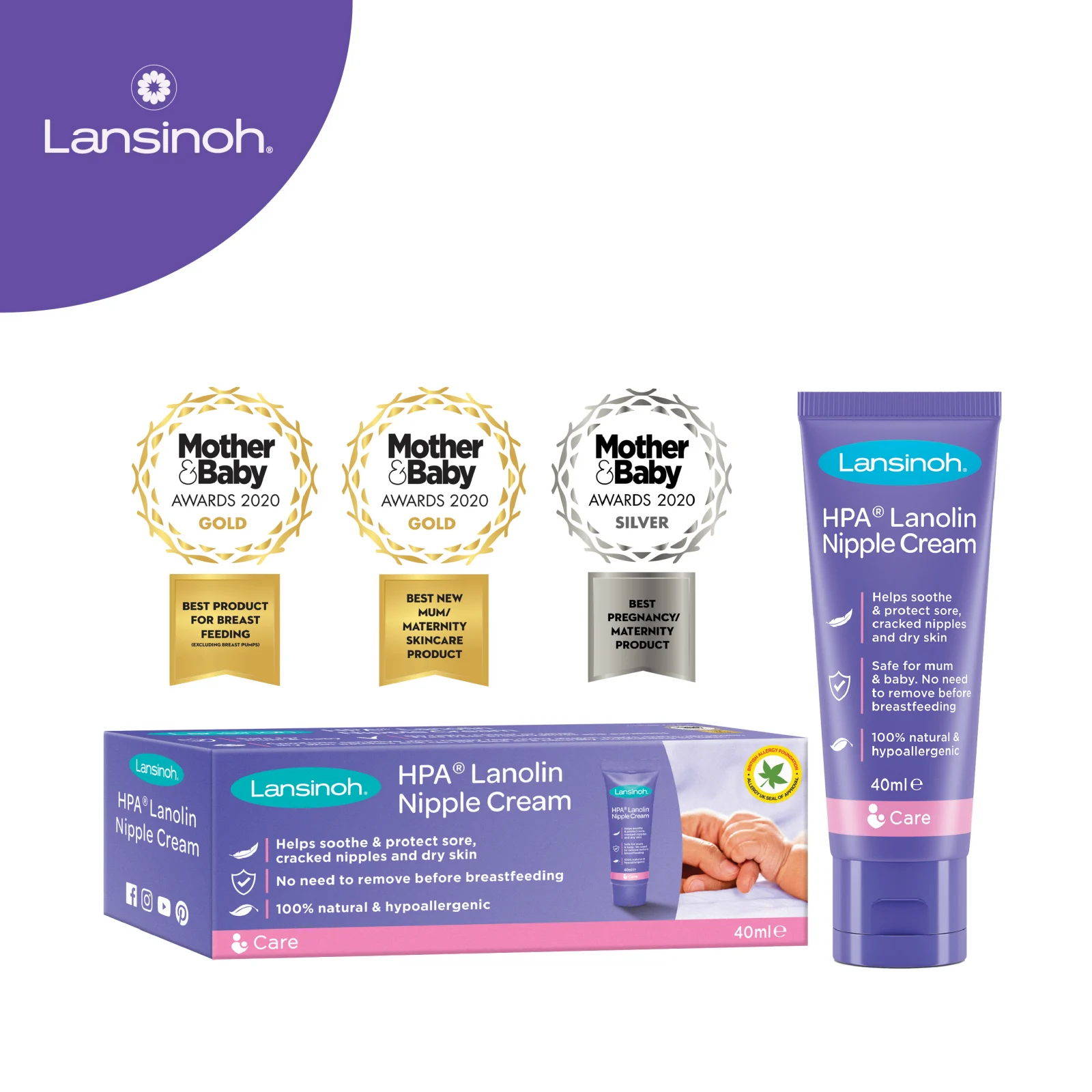 Kit: HPA lanolin x40ml, tampoane pentru san x24buc [3]