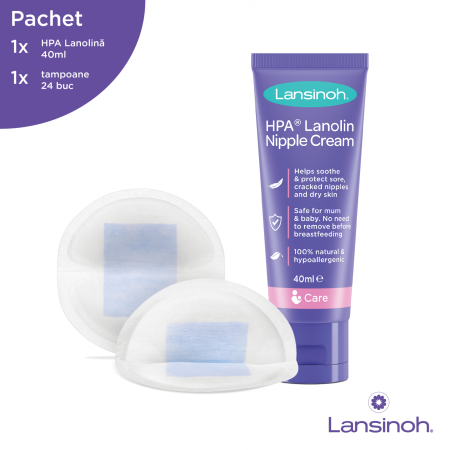 Biberoane - Kit: HPA lanolin x40ml, tampoane pentru san x24buc