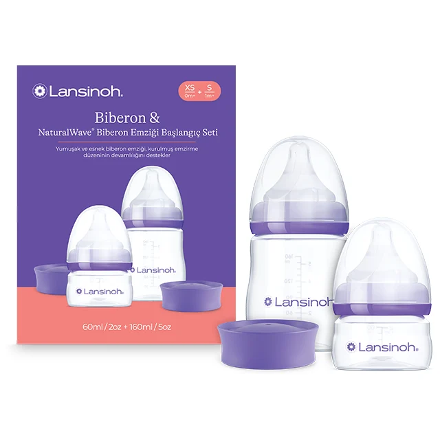 Suzete si Biberoane - Pachet Starter Biberoane cu tetină NaturalWave® Lansinoh - 60 ml + 160 ml