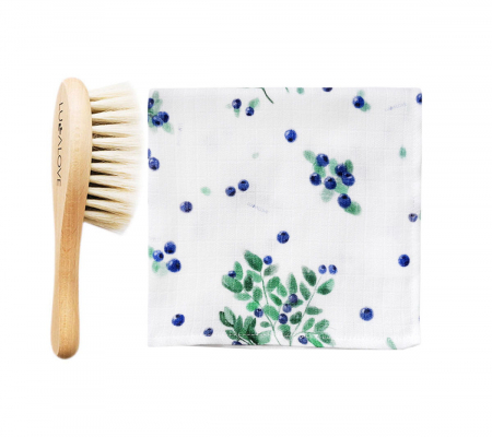 Branduri - Perie par natural de capra + muselina Blueberries CADOU