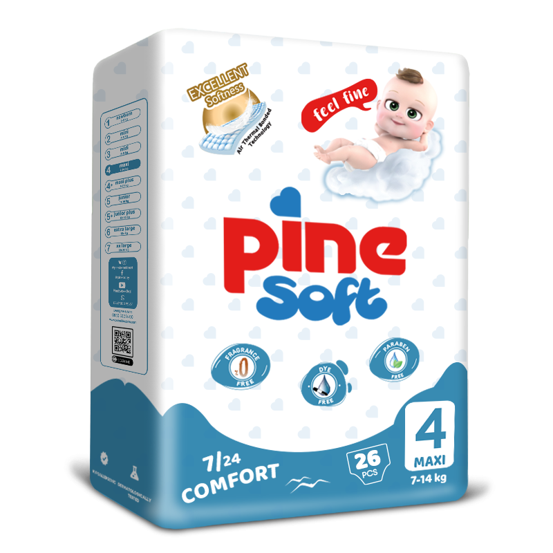 Scutece Unica Folosinta - Scutece pentru bebeluși Pine Soft Nou-Nascut Marimea 4 (7-14kg x 26 buc)