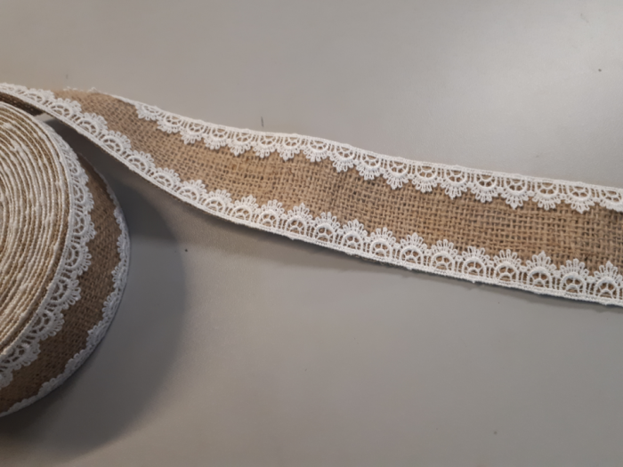 Banda decorativa din iuta cu dantela cusuta pe margini la interior, 60 mm [2]