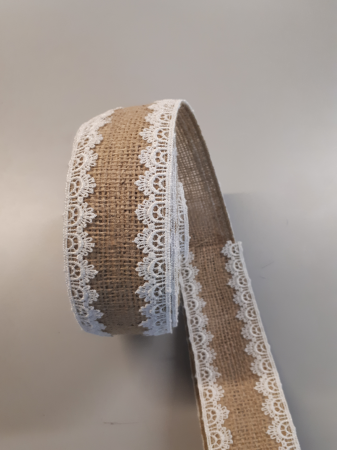 Banda decorativa din iuta cu dantela cusuta pe margini la interior, 60 mm [2]