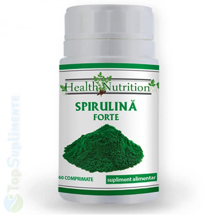 Spirulina Forte 60 capsule, algă superaliment, nutrienți, proteine, clorofilă, fier, antioxidant, metale grele, tensiune (Health Nutrition) [1]