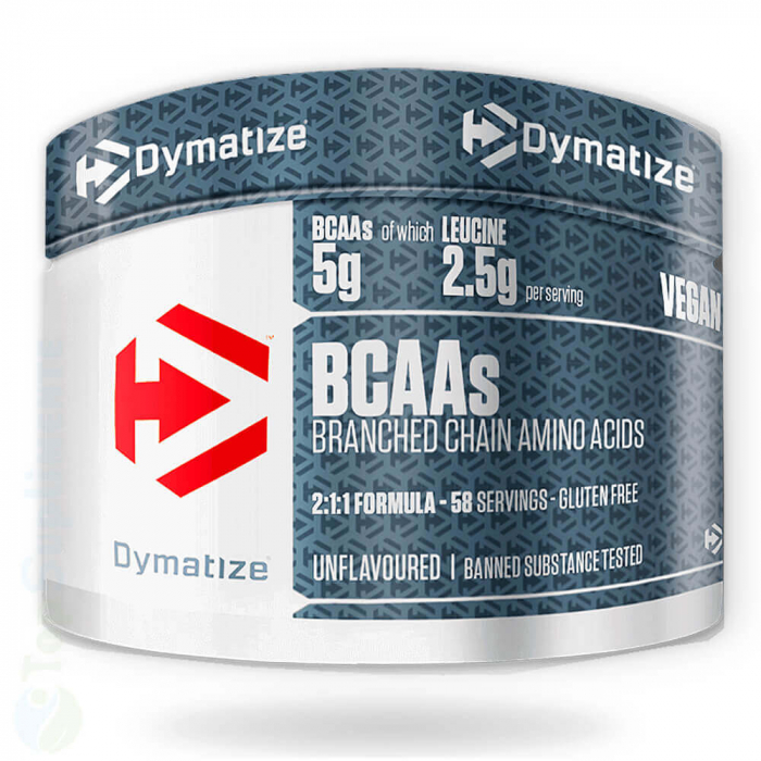 BCAA pudră Dymatize, aminoacizi esențiali 2:1:1 masă musculară, recuperare post-antrenament, sinteză poteine [1]