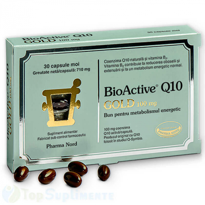 Bio Active Q10 Gold 100mg. capsule moi, metabolism energetic, stres oxidativ, oboseală, efort fizic, intelectual, îmbătrânire (Pharma Nord) [1]