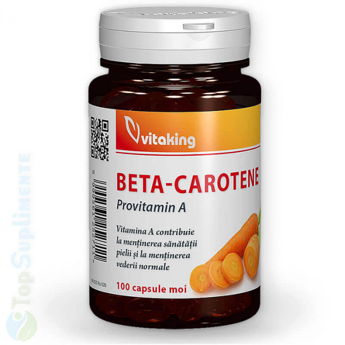 Betacaroten natural (vitamina A) 25.000 UI 100 capsule, ochi și vedere, imunitate, infecții, oase, piele, păr, unghii (Vitaking) [1]