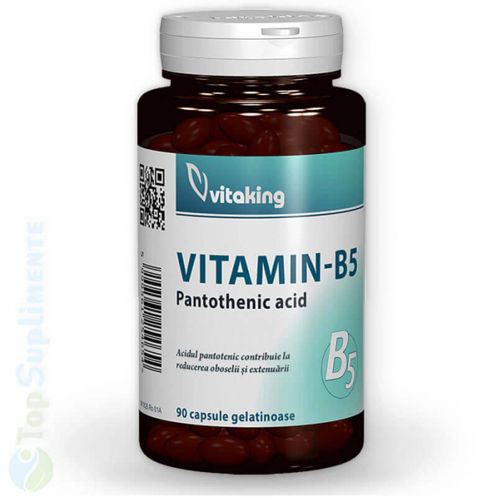 Vitamina B5 acid pantotenic 200mg. 90 capsule gelatinoase, metabolism celular, energie, stres, nervi, piele (Vitaking) [1]
