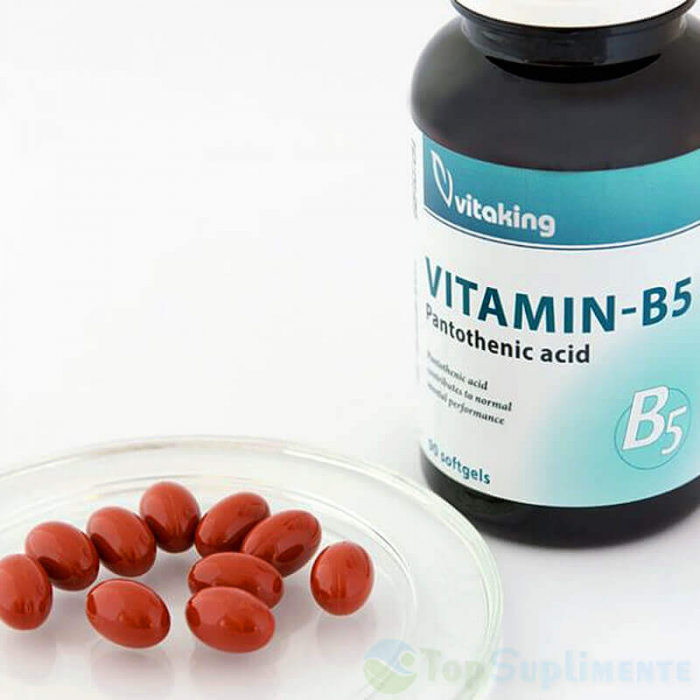 Vitamina B5 acid pantotenic 200mg. 90 capsule gelatinoase, metabolism celular, energie, stres, nervi, piele (Vitaking) [4]