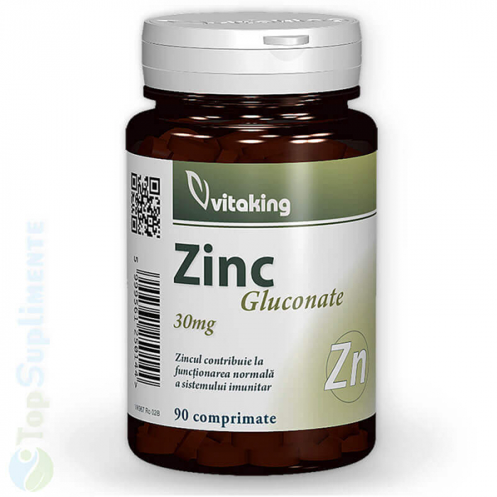 Gluconat de Zinc 90 tablete, oase și mușchi, imunitate, sistem nervos, psihic, depresie, potență, fertilitate (Vitaking) [1]