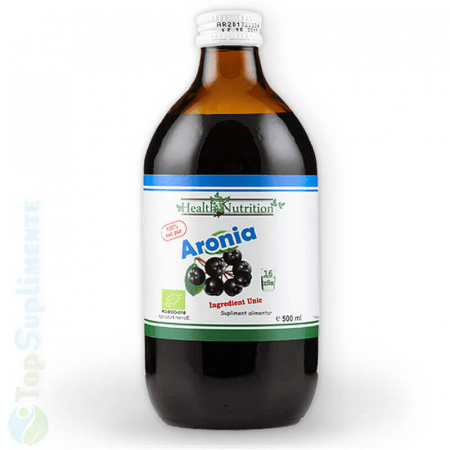 Vitamine lichide - Suc bio Aronia 100% pur 500 ml. antioxidanți, energie, oboseală, detoxifiere, tensiune arterială, glicemie, acid folic sarcină (Health Nutrition)