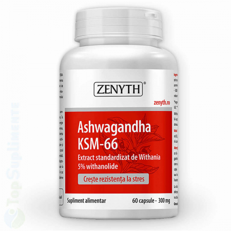Suplimente potenta - Ashwagandha KSM-66 pastile capsule stres energie memorie somn Zenyth 60cps TopSuplimente