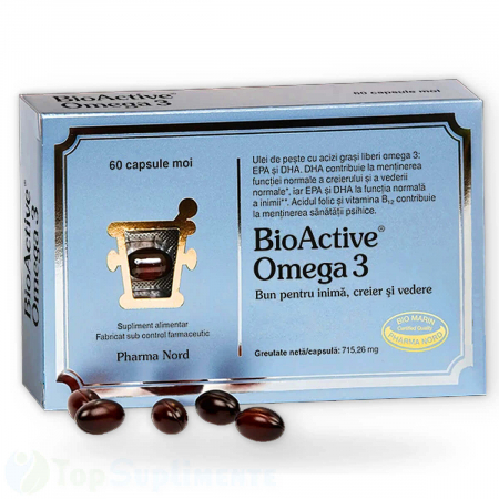 Bio Active Omega 3 ulei de peste capsule vitamina B12 acid folic PharmaNord - TopSuplimente