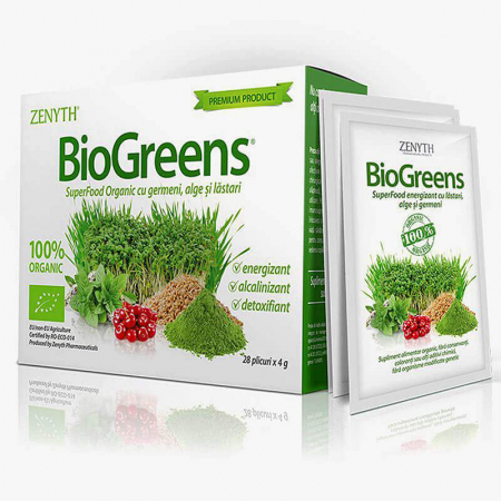 Suplimente alimentare - BioGreens supliment pudra energie detoxifiere detoxifiant super aliment Zenyth 28 plicuri TopSuplimente