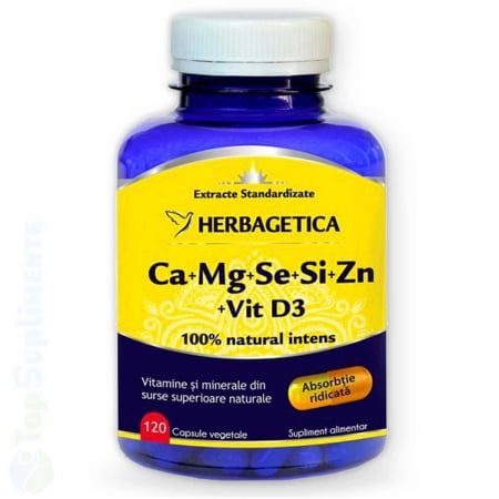 Vitamine pentru imunitate - Ca Mg Se Si Zn D3 calciu magneziu seleniu siliciu zinc vitamina D3 Complex Forte Herbagetica - TopSuplimente