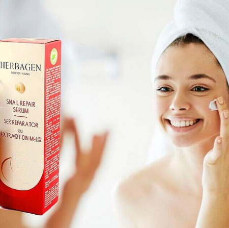 Ser reparator cu extract melc Herbagen, concentrat 99%, protejare piele, cicatrici, inflamații, arsuri, pete, riduri, regenerare, hidratare [1]