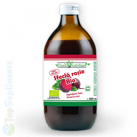 Vitamine lichide - Suc bio Sfeclă roșie 100% pur 500ml. detoxifiere, protejare ficat, circulație, tensiune arterială, imunitate, antioxidant (Health Nutrition)