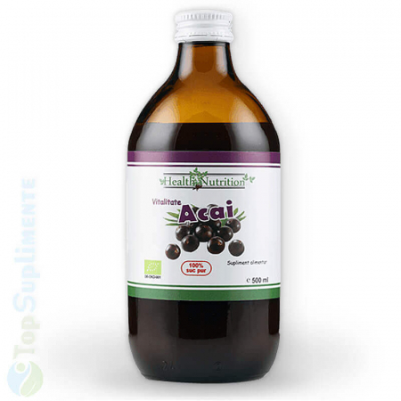 Vitamine lichide - Suc bio Acai 100% pur 500 ml. oboseală, energie, acizi grași Omega 6-9, antioxidant, îmbătrânire, sistem vascular, imunitate (Health Nutrition)